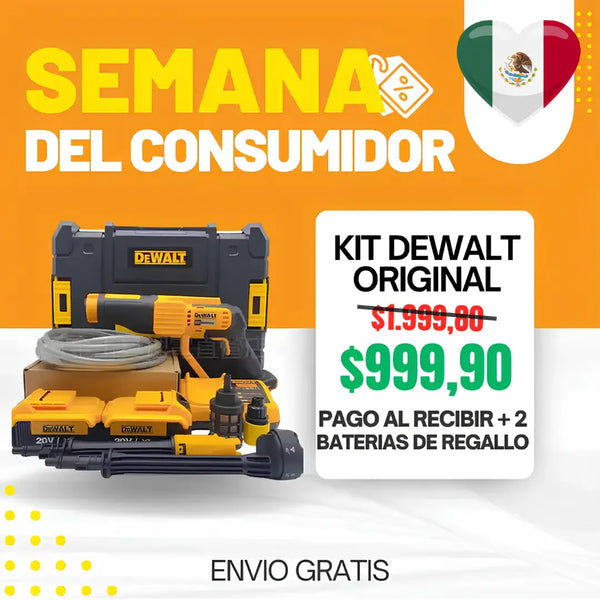 KIT ORIGINAL DEWALT: Hidrolavadora Portatil + ACCESORIOS + 2 baterias de regallo 48V